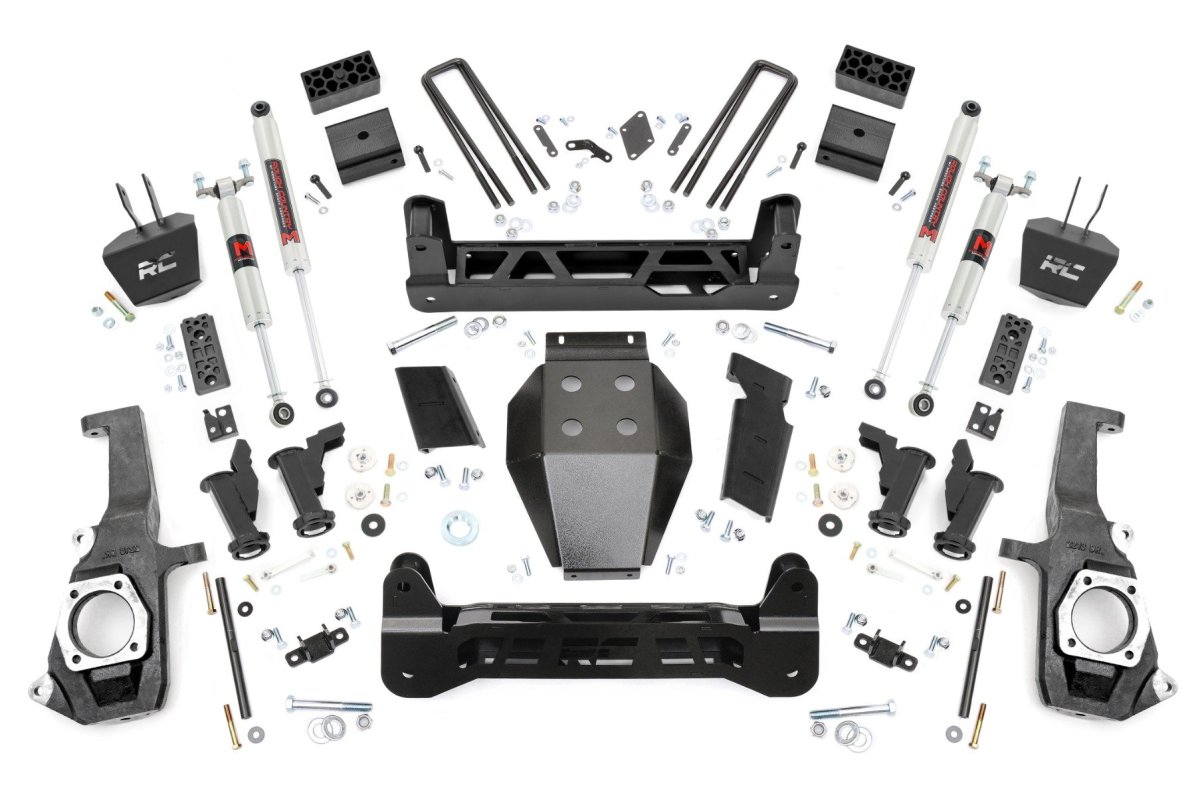 Chevrolet Silverado 3500 HD Suspension Lift Kit - Rough Country - 5 Inch Lift | Torsion Drop | M1 - Hammer Black - '11-'19